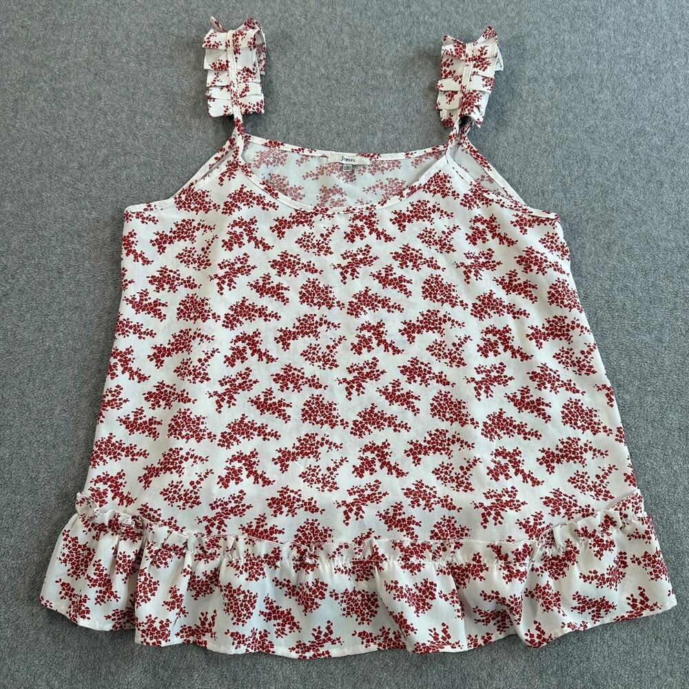 Jodifl Tank Top Red/White Floral Women's Large Ruffle Hem Sleeveless